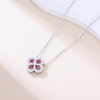 LCB5201款S925银镀18K白金培育红宝四叶草莫桑钻项链/ 彩宝1.2ct 3